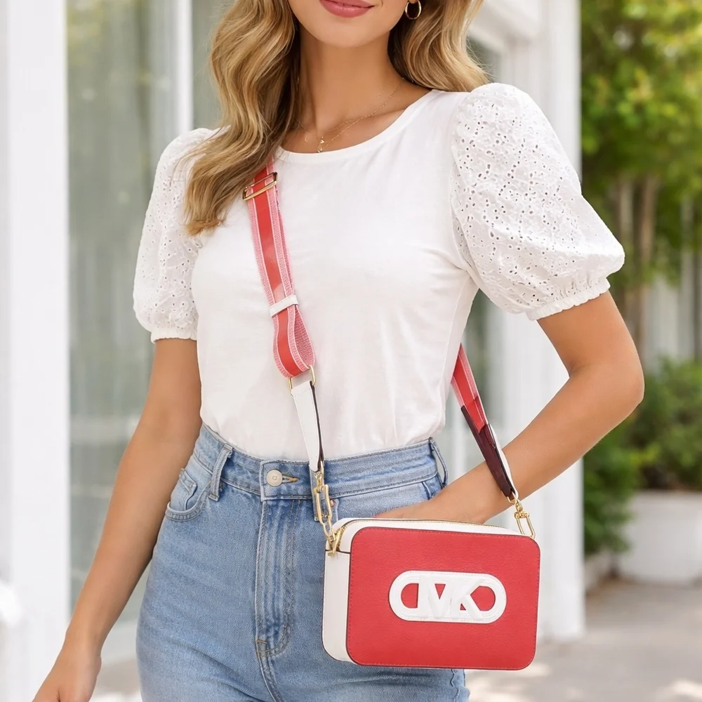 MK Michael Kors Crossbody Bag Camera Bag – Red (Coral) & White